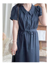 Collar Dress 輕復古小領口配鈕扣棉質連身裙/ DS9850
