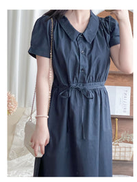 Collar Dress 輕復古小領口配鈕扣棉質連身裙/ DS9850