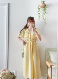 （intent x Korea 獨家款) Square Dot 點點小方格修腰隨性口袋連身長裙, Dress/ DS9229 （yellow sold out)