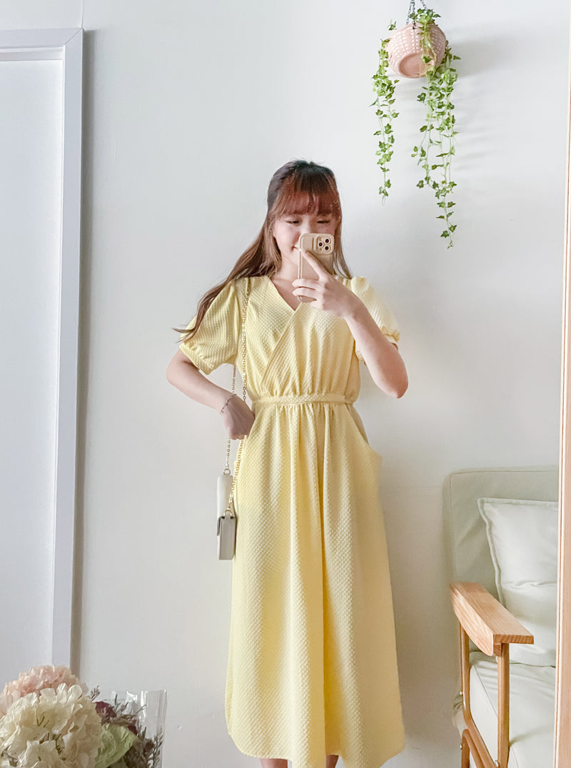 （intent x Korea 獨家款) Square Dot 點點小方格修腰隨性口袋連身長裙, Dress/ DS9229 （yellow sold out)