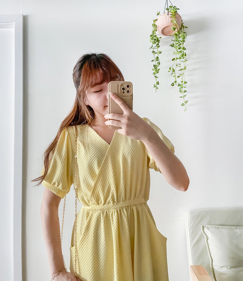 （intent x Korea 獨家款) Square Dot 點點小方格修腰隨性口袋連身長裙, Dress/ DS9229 （yellow sold out)