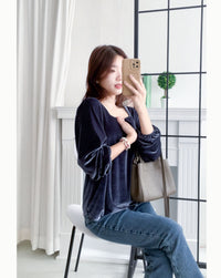 Suede Shine 後背蝴蝶光澤絨面橡筋手袖, Blouse/ TP8923 (midnight blue sold out)