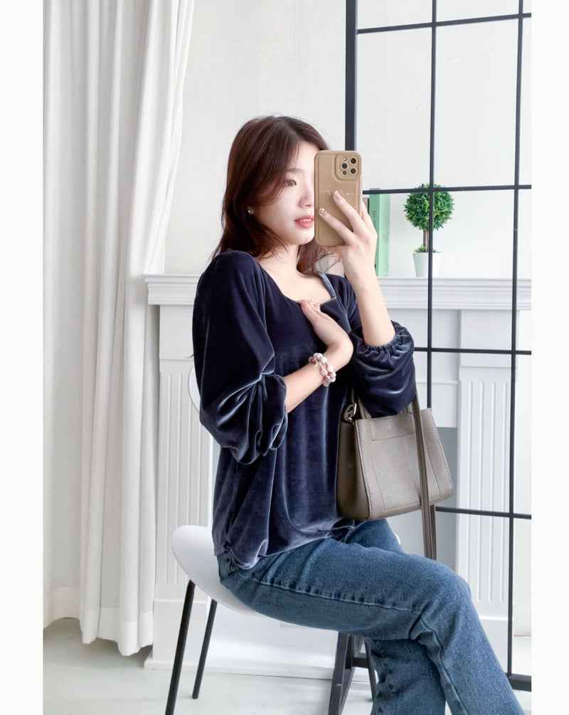 Suede Shine 後背蝴蝶光澤絨面橡筋手袖, Blouse/ TP8923 (midnight blue sold out)