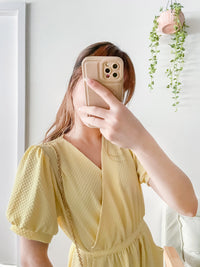 （intent x Korea 獨家款) Square Dot 點點小方格修腰隨性口袋連身長裙, Dress/ DS9229 （yellow sold out)