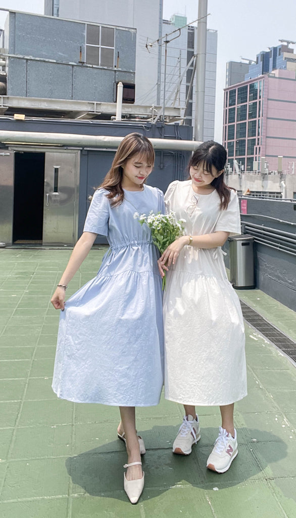 ( 日常輕優雅) 麻棉左右蝴蝶雙層傘裙, Dress/ DS9489 (LightBlue sold out)