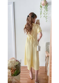 （intent x Korea 獨家款) Square Dot 點點小方格修腰隨性口袋連身長裙, Dress/ DS9229 （yellow sold out)