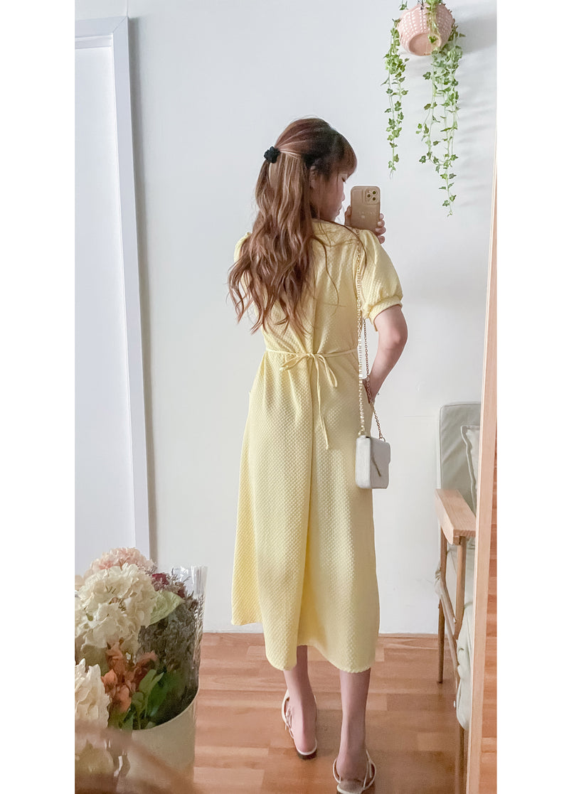 （intent x Korea 獨家款) Square Dot 點點小方格修腰隨性口袋連身長裙, Dress/ DS9229 （yellow sold out)