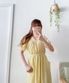 （intent x Korea 獨家款) Square Dot 點點小方格修腰隨性口袋連身長裙, Dress/ DS9229 （yellow sold out)