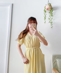 （intent x Korea 獨家款) Square Dot 點點小方格修腰隨性口袋連身長裙, Dress/ DS9229 （yellow sold out)