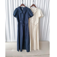 Collar Dress 輕復古小領口配鈕扣棉質連身裙/ DS9850