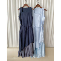 Frill Dress 入膊方領雙層裙擺口袋無袖連身裙/ DS9845