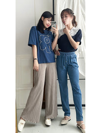 (質地超好) Floral Print 寬鬆oversize線條花花, Tee/ TP9008 （navy sold out)