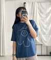 (質地超好) Floral Print 寬鬆oversize線條花花, Tee/ TP9008 （navy sold out)