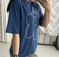 (質地超好) Floral Print 寬鬆oversize線條花花, Tee/ TP9008 （navy sold out)