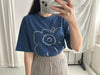(質地超好) Floral Print 寬鬆oversize線條花花, Tee/ TP9008 （navy sold out)