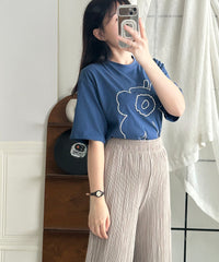 (質地超好) Floral Print 寬鬆oversize線條花花, Tee/ TP9008 （navy sold out)