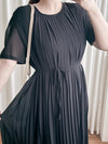 Pleated Dress 全裡布雪紡百褶修腰波浪裙擺連身裙/ DS9882