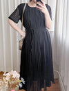 Pleated Dress 全裡布雪紡百褶修腰波浪裙擺連身裙/ DS9882