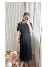 Pleated Dress 全裡布雪紡百褶修腰波浪裙擺連身裙/ DS9882