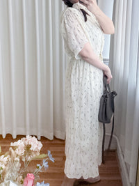 Patterned Lace Floral Dress 格紋通花感印花修腰連身裙/ DS9886
