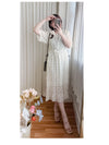 Patterned Lace Floral Dress 格紋通花感印花修腰連身裙/ DS9886