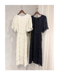 Patterned Lace Floral Dress 格紋通花感印花修腰連身裙/ DS9886
