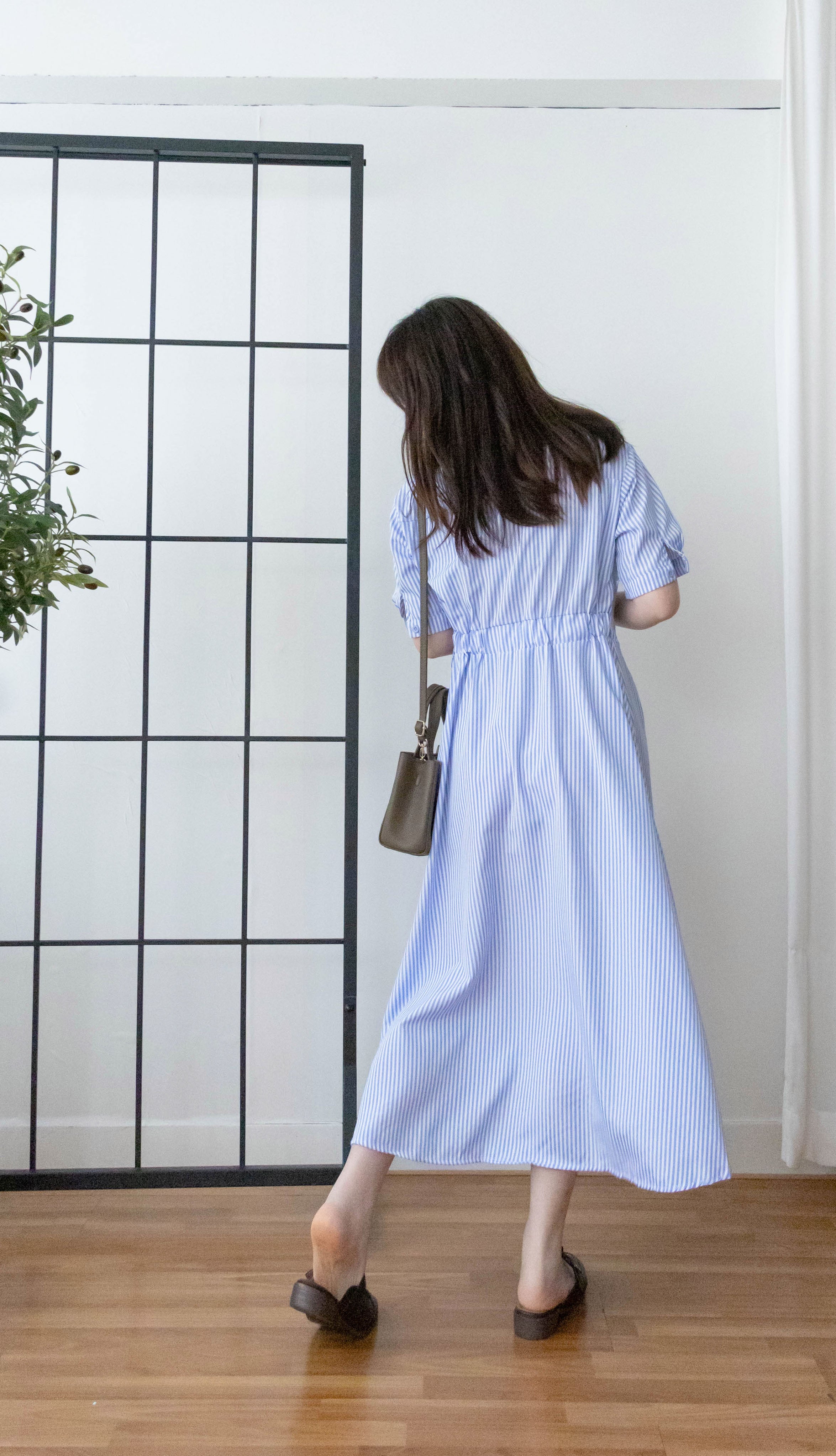 (法式清新) Stripe 藍色直條紋後橡筋恤衫裙, Dress/ DS9457