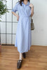 (法式清新) Stripe 藍色直條紋後橡筋恤衫裙, Dress/ DS9457