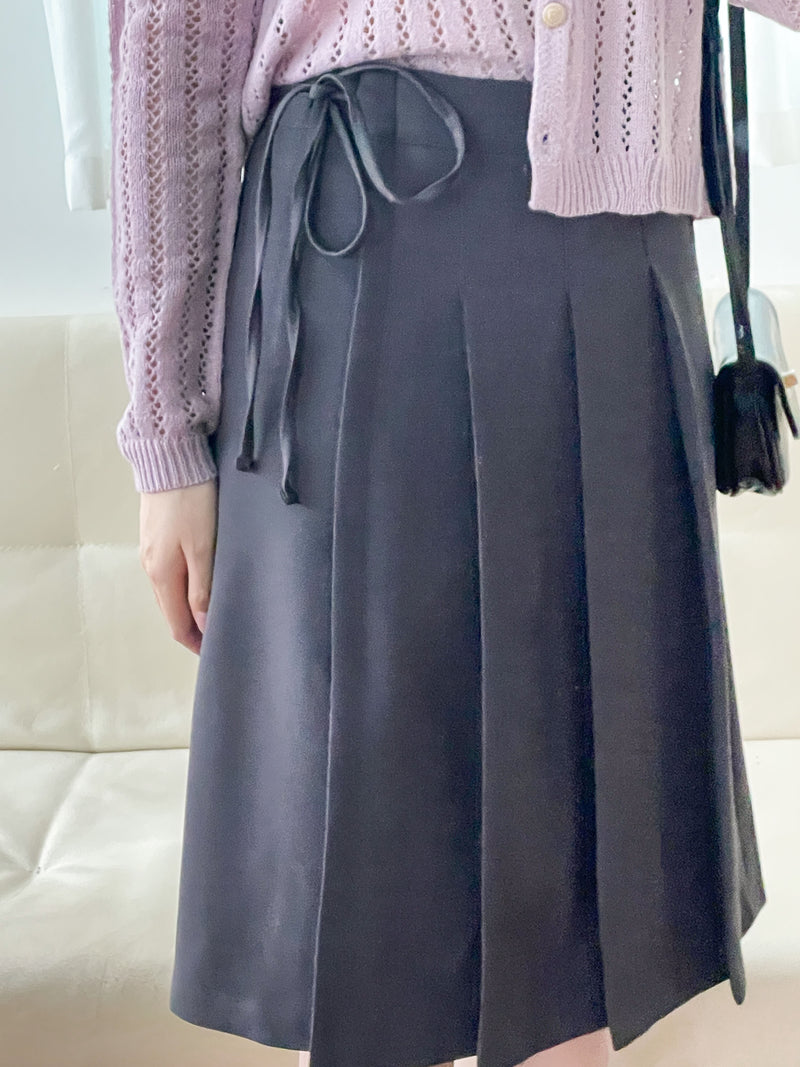 Ribbon Pleated Skirt 長度剛好腰身修身顯瘦百褶裙/ SK8876