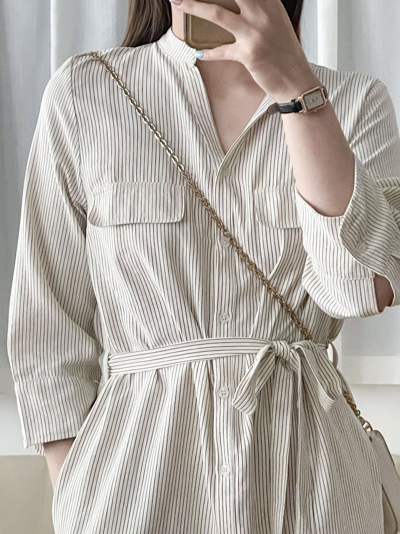 Shirt Dress 無領口恤衫口袋中袖連身裙或外套/ DS9860