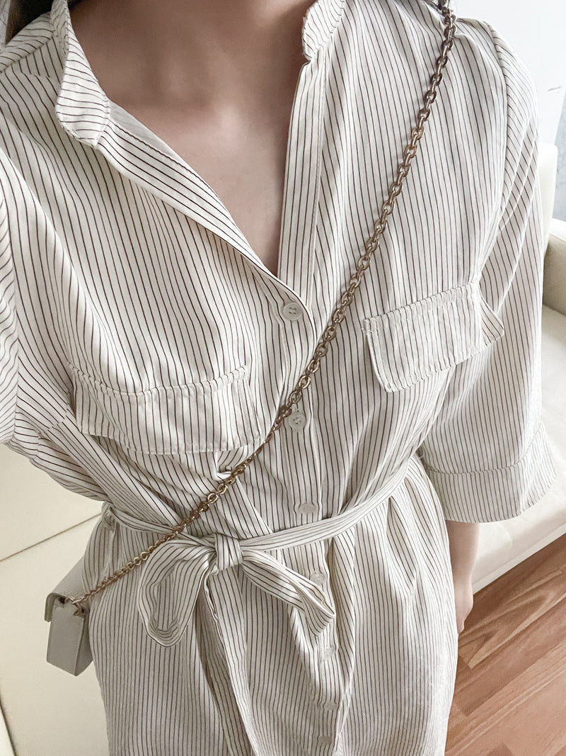 Shirt Dress 無領口恤衫口袋中袖連身裙或外套/ DS9860