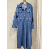 Denim OPS 隨性腰帶修腰連身牛仔裙/ DS9658