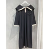 [限量現貨回歸]  French Collar Dress 黑白翻領設計中袖彈性連身裙/ DS9663