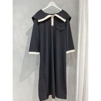 [限量現貨回歸]  French Collar Dress 黑白翻領設計中袖彈性連身裙/ DS9663
