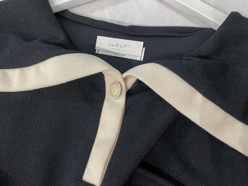 [限量現貨回歸]  French Collar Dress 黑白翻領設計中袖彈性連身裙/ DS9663