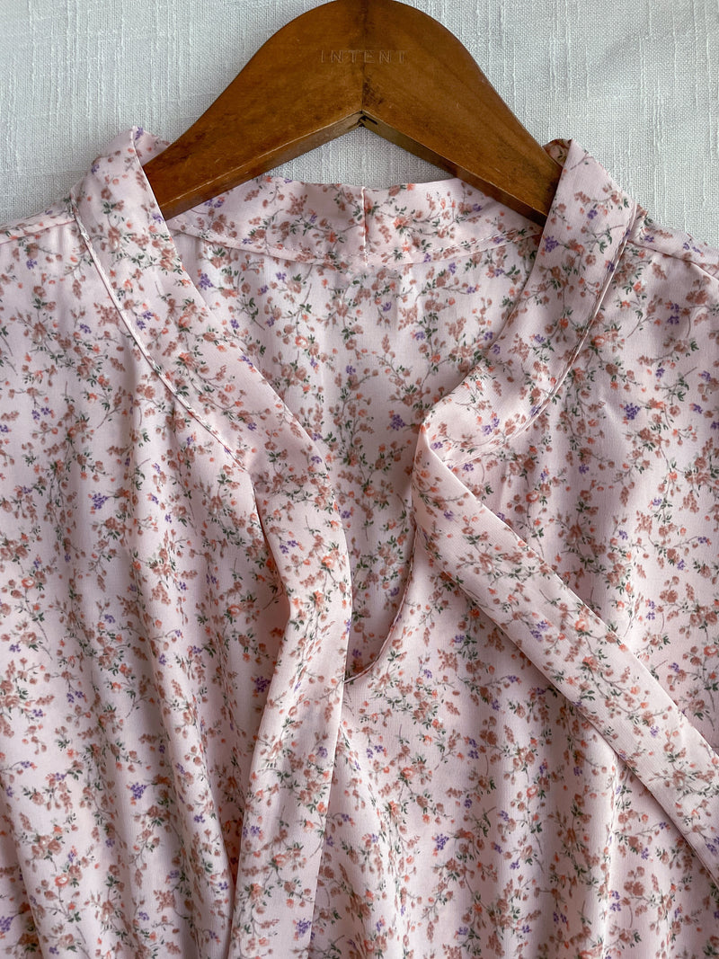 Veil Floral Dress 蝴蝶領口拼紗外層印花傘形連身裙/ DS9855