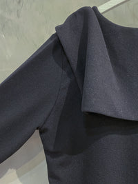 [限量現貨回歸]  French Collar Dress 黑白翻領設計中袖彈性連身裙/ DS9663