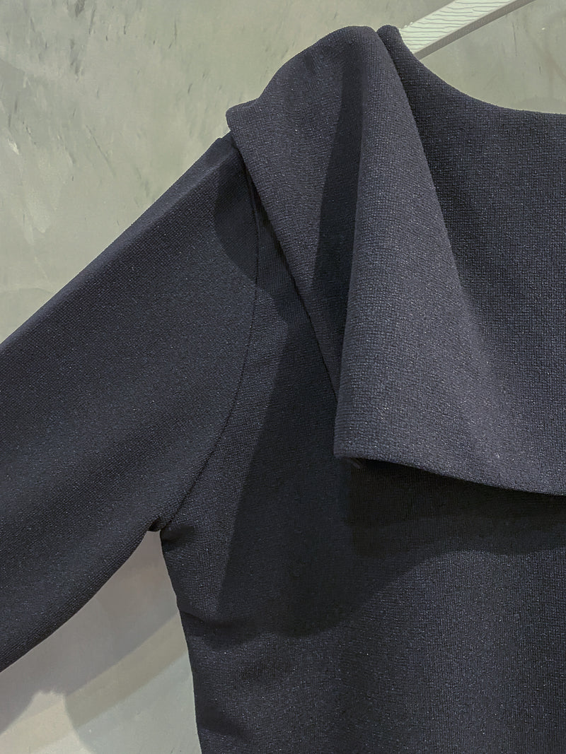[限量現貨回歸]  French Collar Dress 黑白翻領設計中袖彈性連身裙/ DS9663