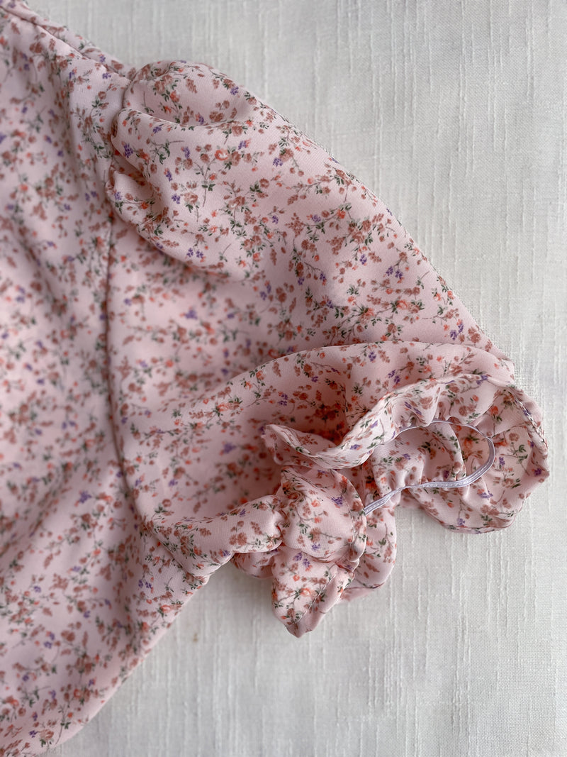 Veil Floral Dress 蝴蝶領口拼紗外層印花傘形連身裙/ DS9855