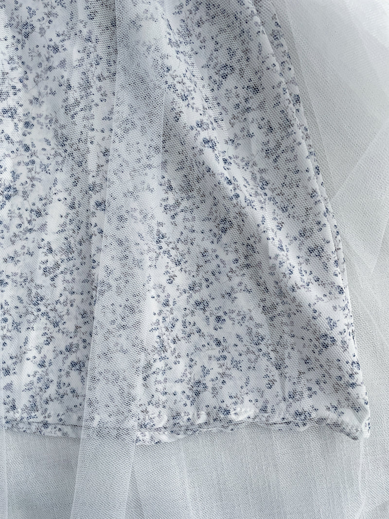 Veil Floral Dress 蝴蝶領口拼紗外層印花傘形連身裙/ DS9855