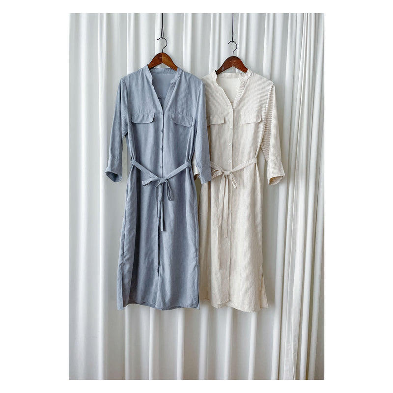 Shirt Dress 無領口恤衫口袋中袖連身裙或外套/ DS9860