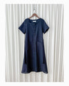 （BEST Intent made 獨家款）Navy Belt Dress 深藍方領口藍調雲石方釦腰帶連身裙/ DS3001