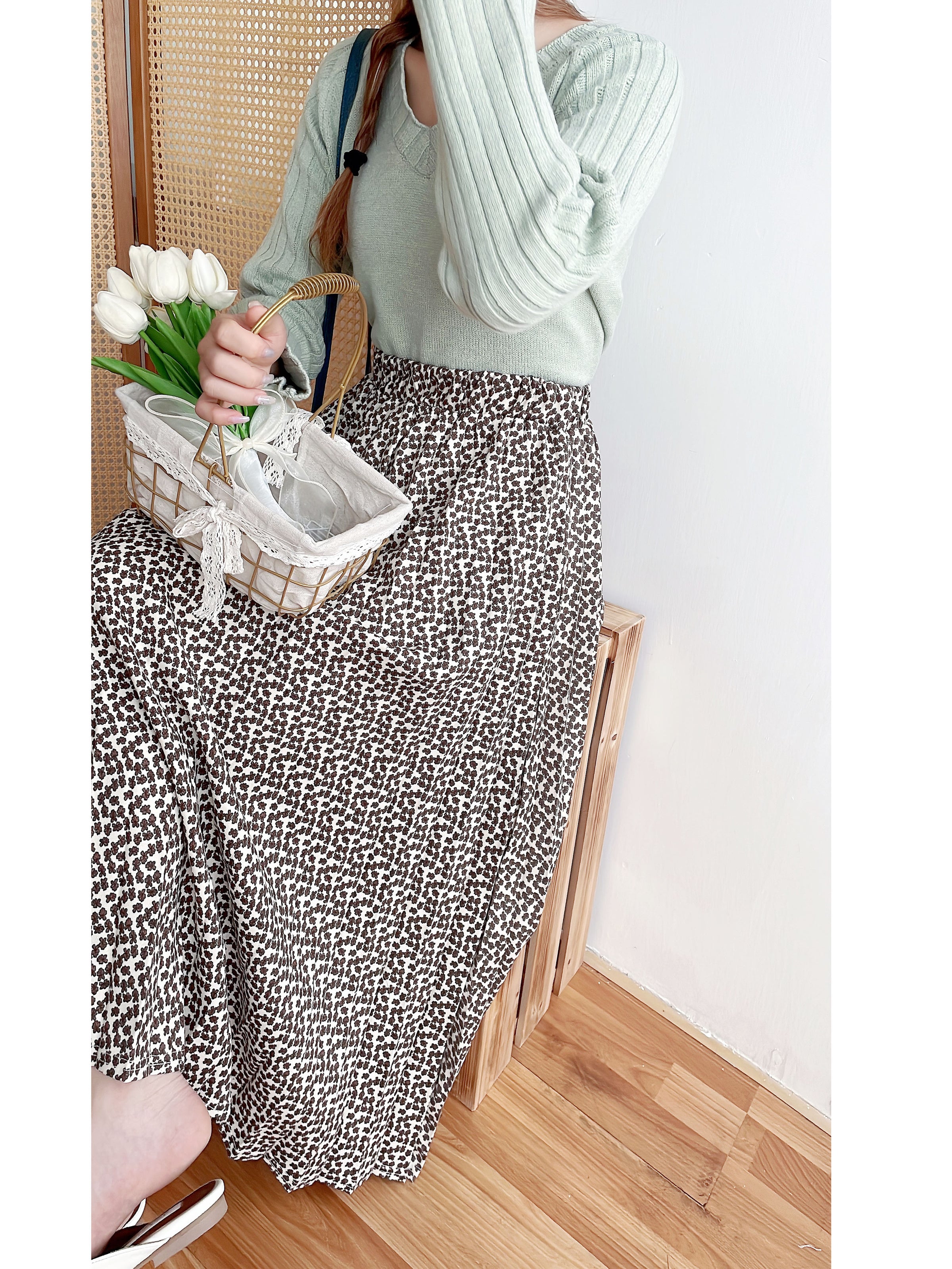 Garden Floral 優雅印花挺身百褶裙, Skirt/ SK8763 (活力焦糖花 )