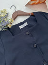 （BEST Intent made 獨家款）Navy Belt Dress 深藍方領口藍調雲石方釦腰帶連身裙/ DS3001