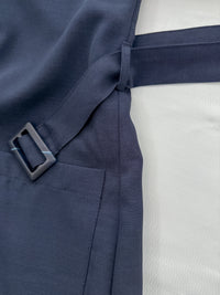 （BEST Intent made 獨家款）Navy Belt Dress 深藍方領口藍調雲石方釦腰帶連身裙/ DS3001