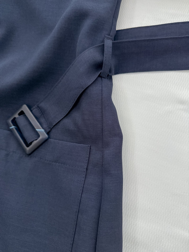 （BEST Intent made 獨家款）Navy Belt Dress 深藍方領口藍調雲石方釦腰帶連身裙/ DS3001