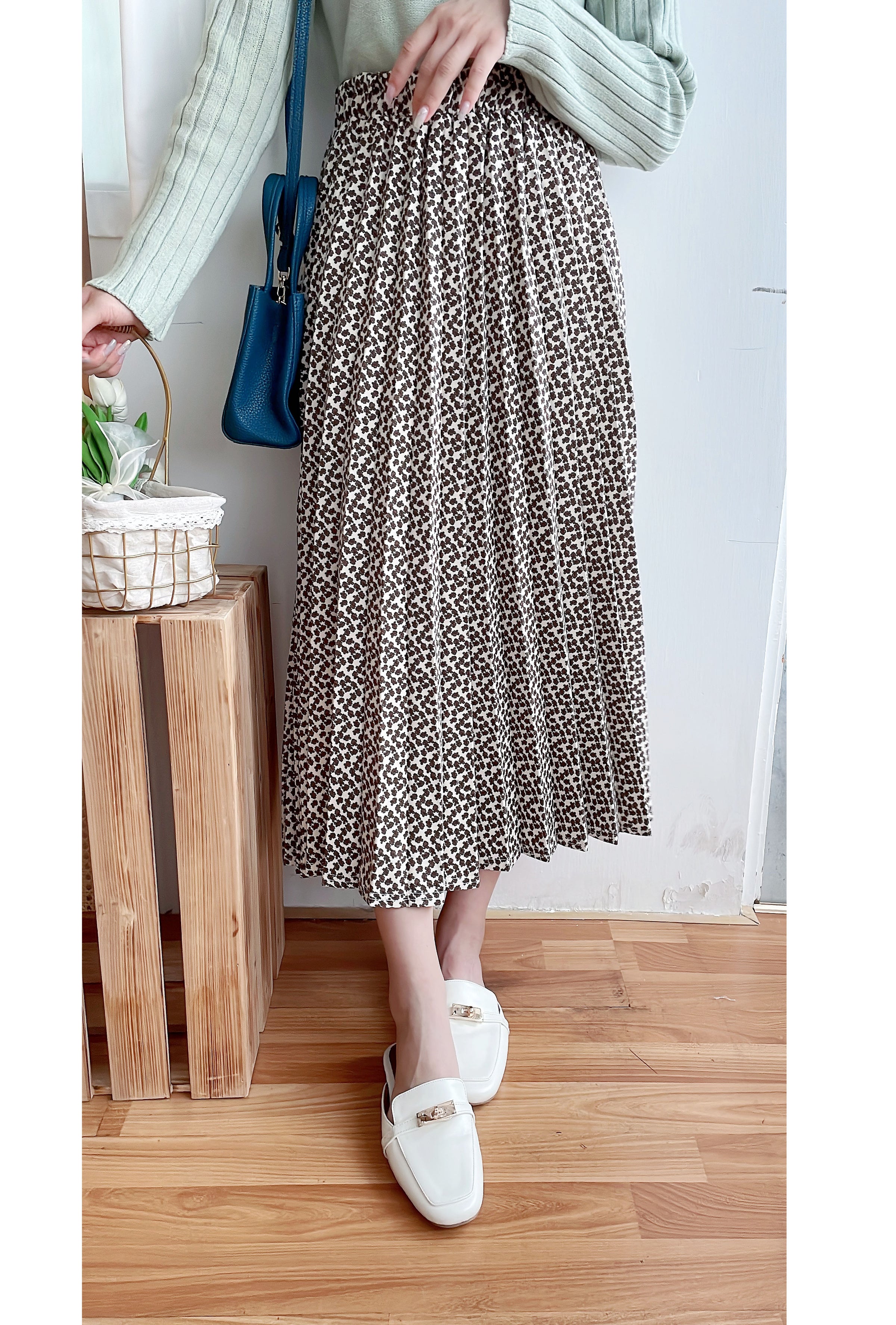 Garden Floral 優雅印花挺身百褶裙, Skirt/ SK8763 (活力焦糖花 )