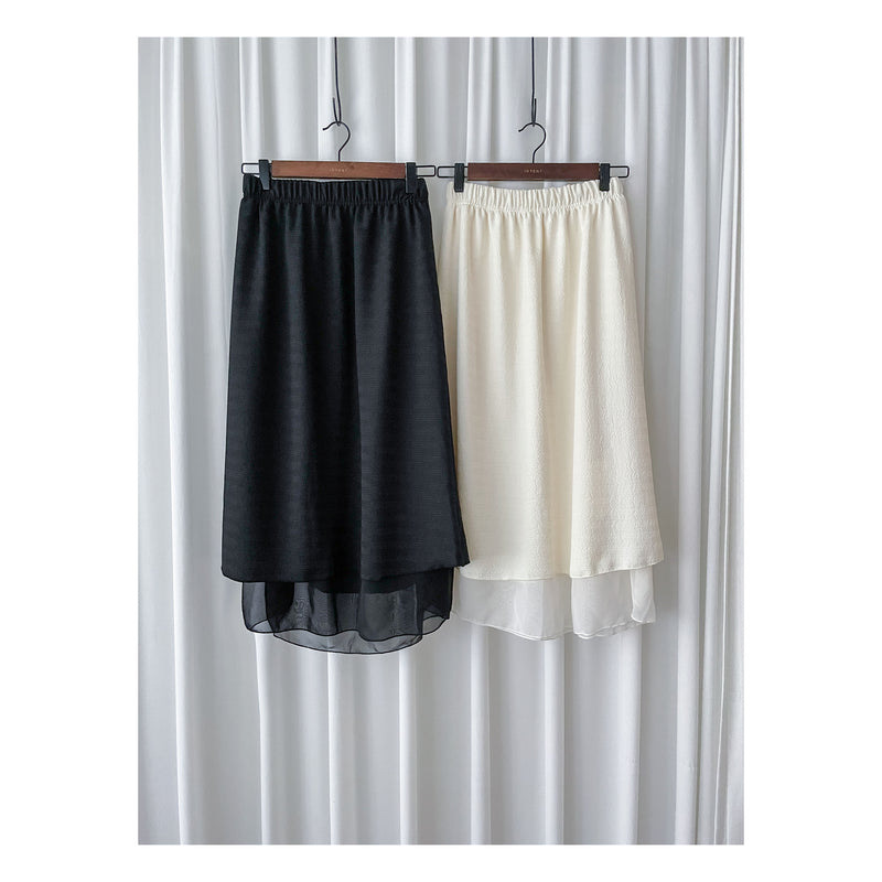 Layers Skirt 全橡筋腰織紋布雙層闊直裙/ SK8875