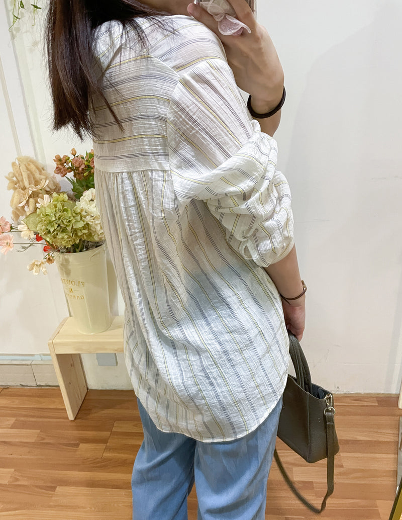 Strap Stripe Shirt 混色直紋個性剪裁防皺恤衫/ TP9060