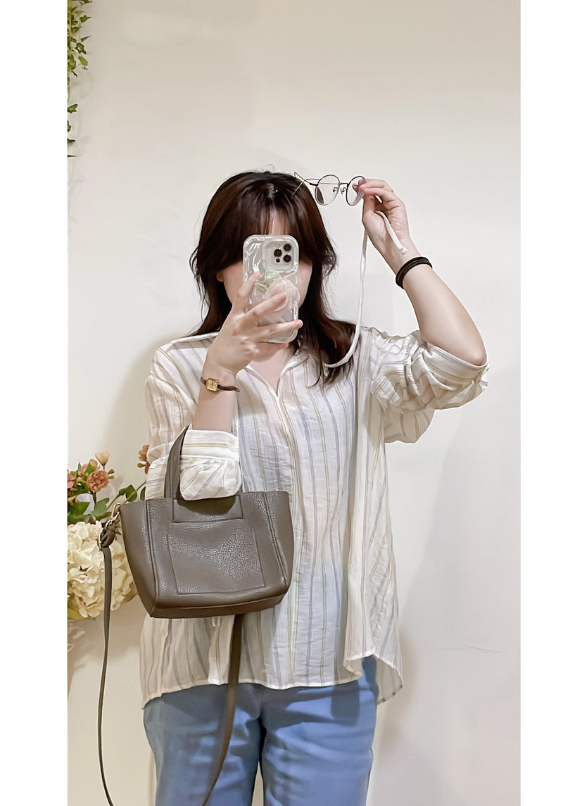 Strap Stripe Shirt 混色直紋個性剪裁防皺恤衫/ TP9060